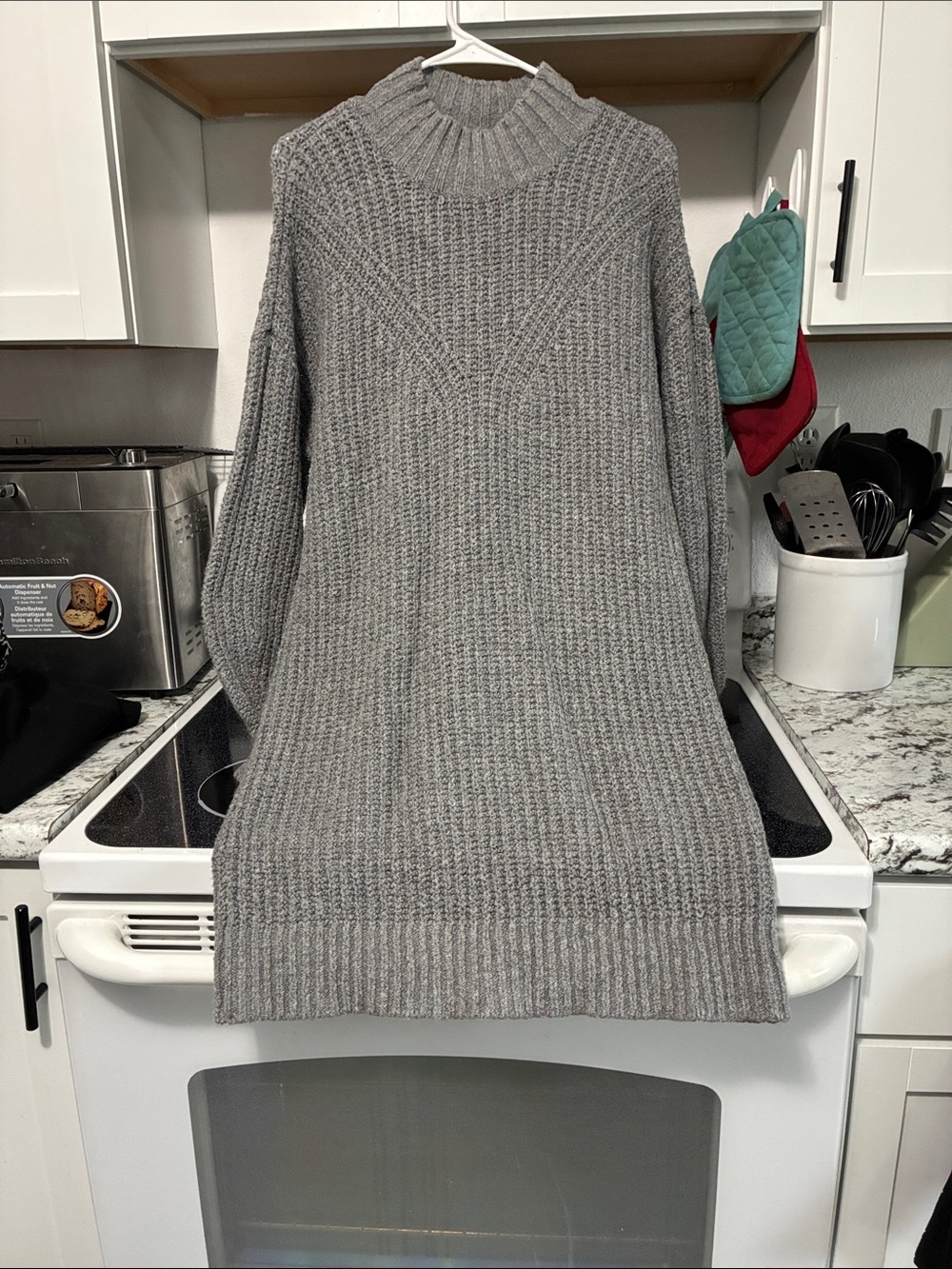 Old Navy Gray Ribbed Cowl Neck Sweater Dress